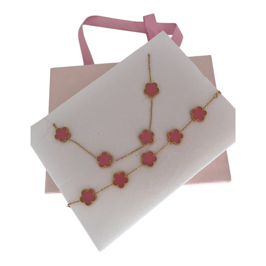 Parure inspiration trèfle rose