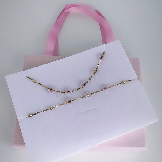 Parure Flora rose poudrée