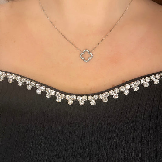Collier inspiration Trefle diamanté - Argenté